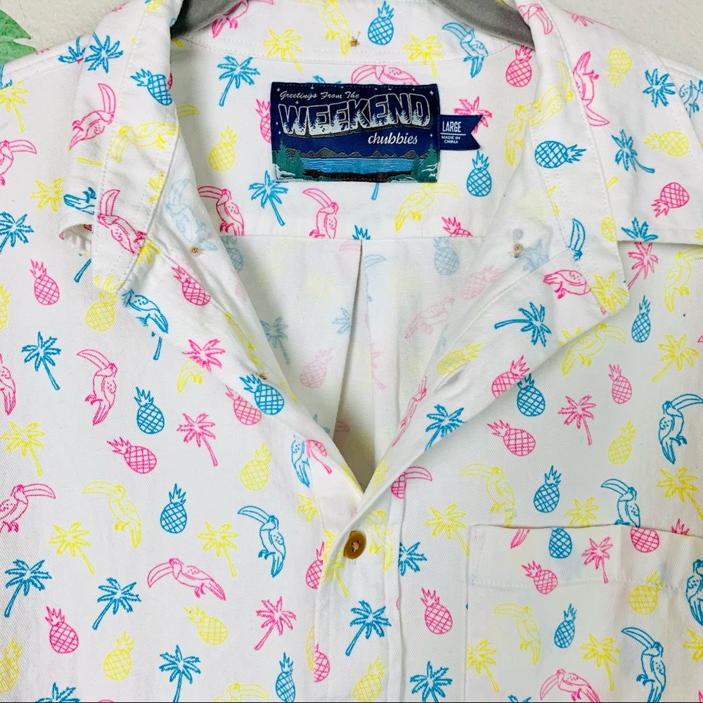 Chubbies Weekend Long Sleeve Neon Tropical Print Oxford Popover Shirt